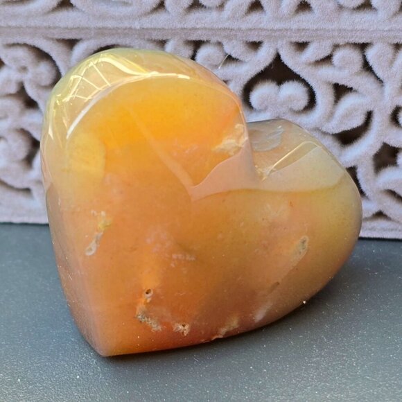 Cherry Blossom Agate Crystal Heart ✦ 41g Natural Healing Palm Stone w/ Inclusion - Picture 5 of 13